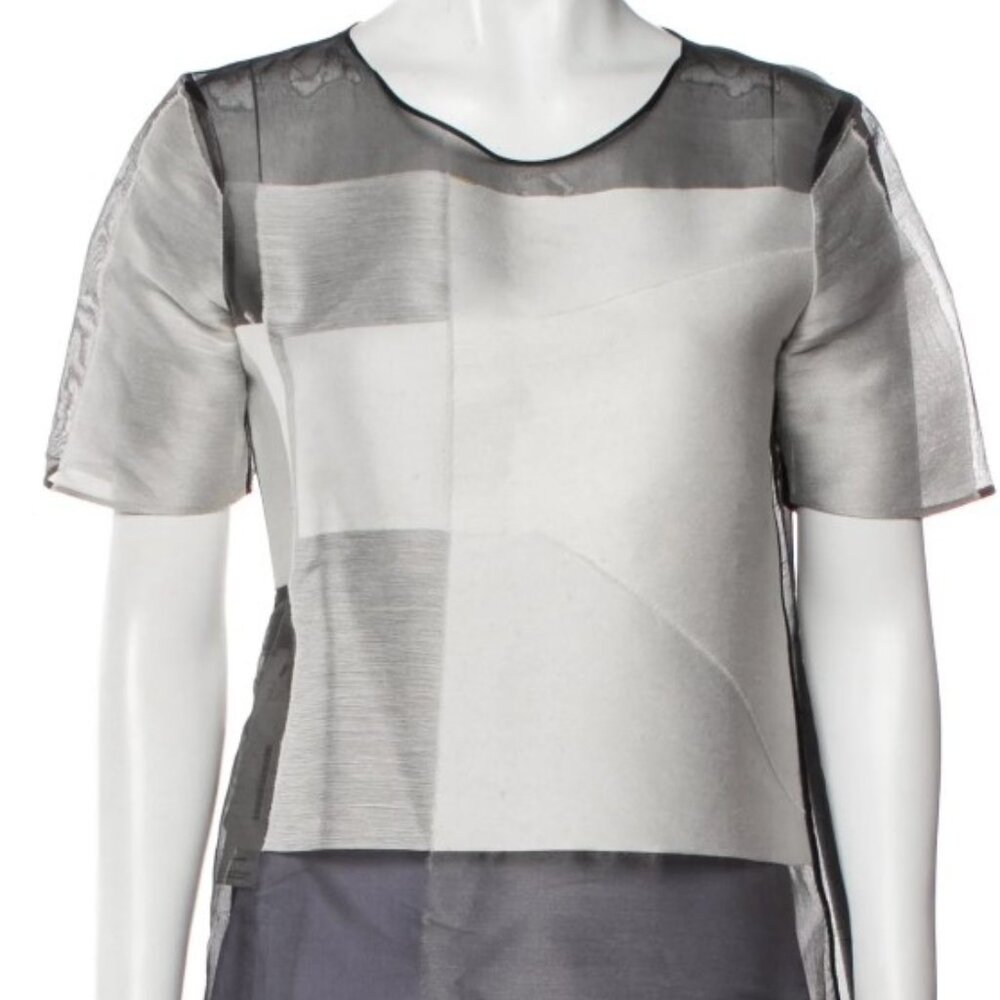 Calvin Klein Collection Colorblock Silk Blend Short Sleeves Scoop Neck Top XS/2